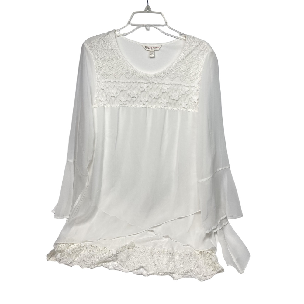 Krazy‎ Kat Women’s XL White Layered Long Sleeve Top Lace Trim Hem